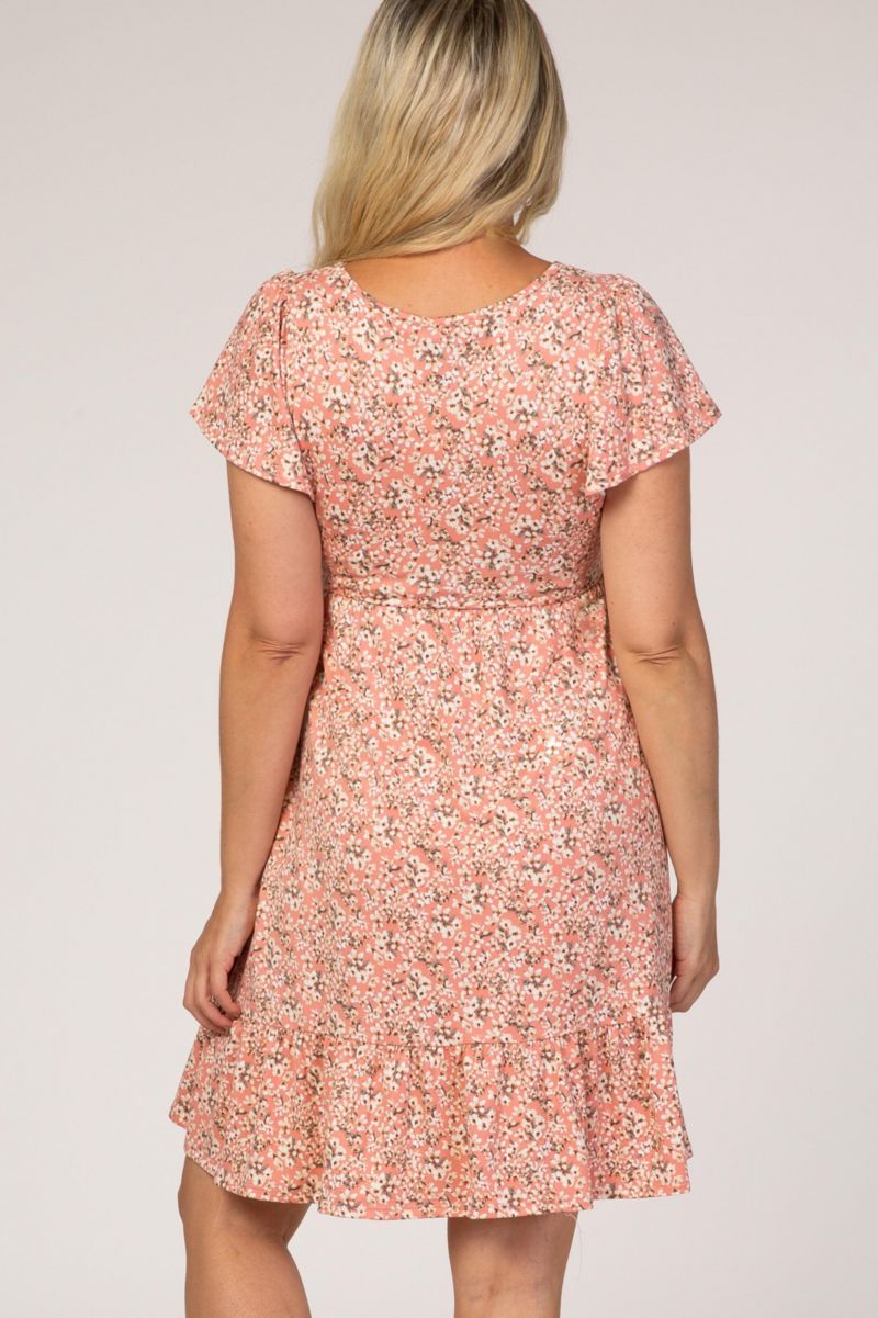 Women's Pink Floral Ruffle Accent Dress
