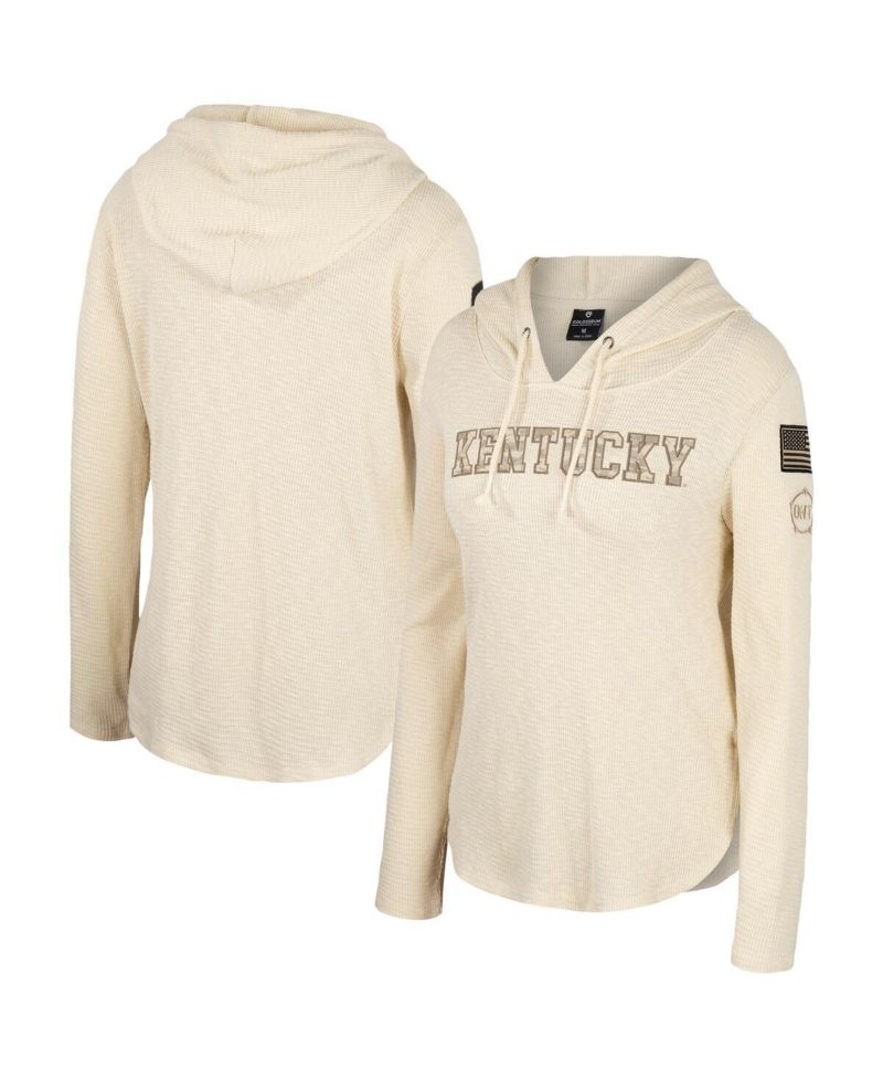 Women's Cream Kentucky Wildcats OHT Military Appreciation Casey Raglan Long Sleeve Hoodie T-Shirt