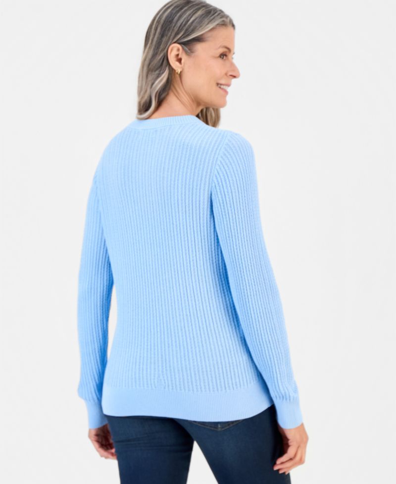Petite Mix Stitch Crewneck Cotton Sweater, Macy's Exclusive