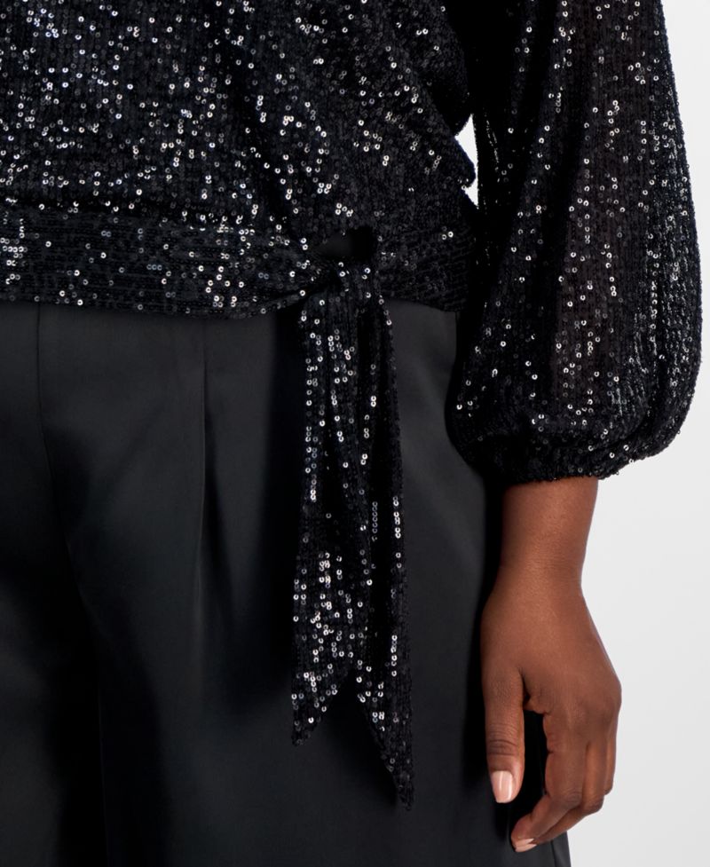 ASL Plus Size Sequin Blouson-Sleeve Top