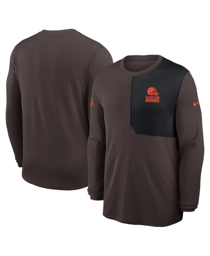Men's Brown Cleveland Browns Sideline Coach UV Performance Long Sleeve T-Shirt