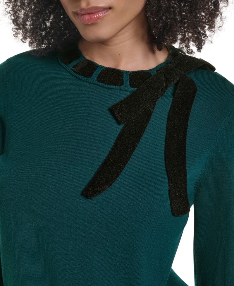 Women's Bow Front Crewneck Fitted Sweater