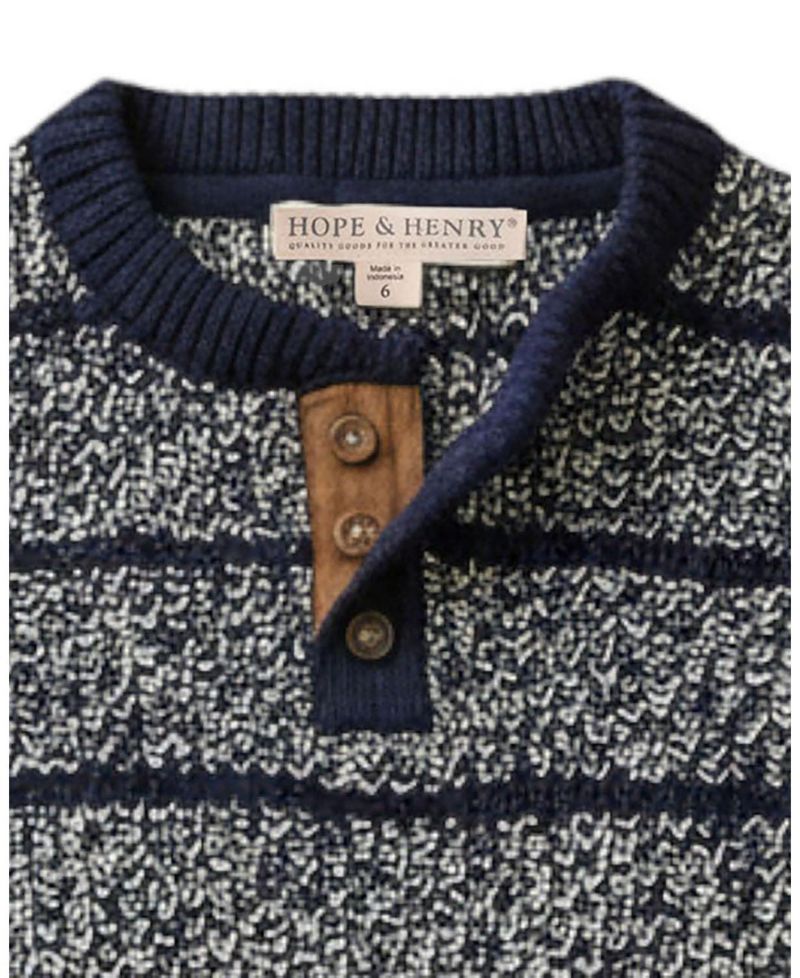 Boy's Small to Xlarge Organic Sweater Henley with Elbow Patches