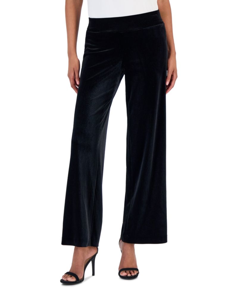Petite High-Rise Pull-On Wide-Leg Velvet Pants
