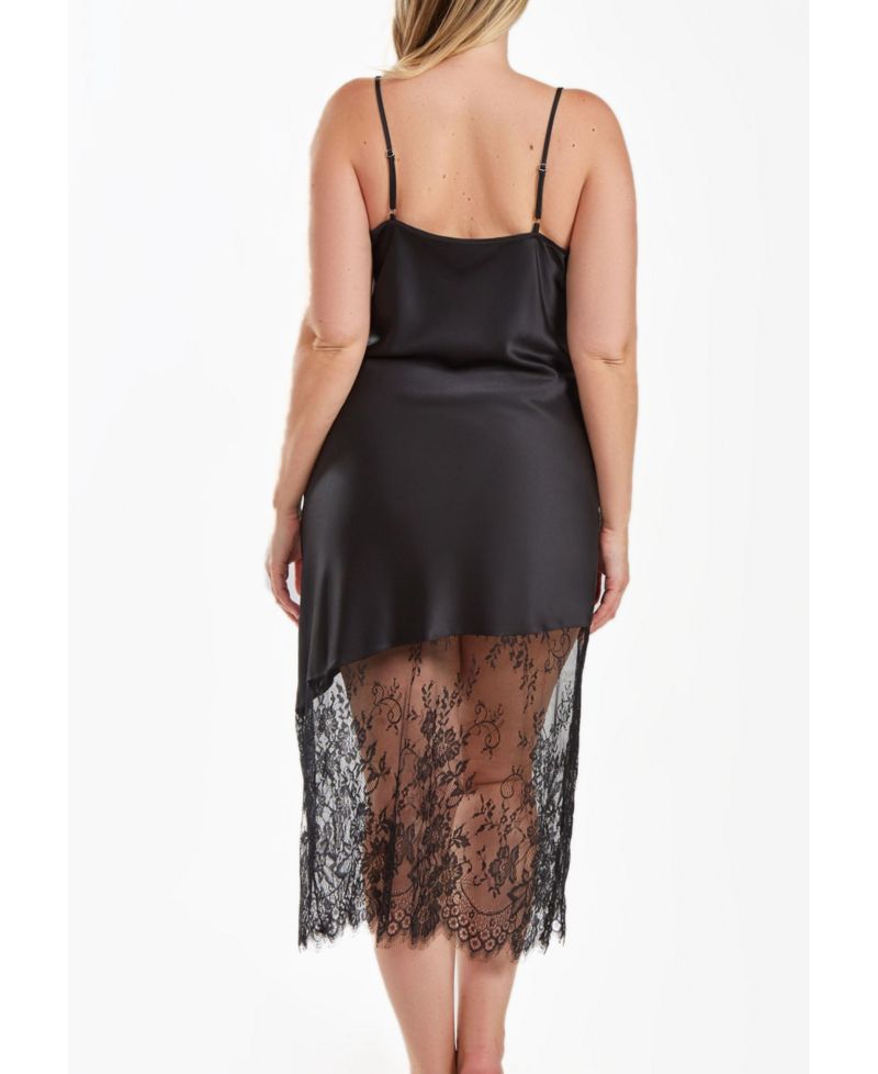 Jeanie Plus Size Satin Gown with Front Drape and Floral Lace Contrast