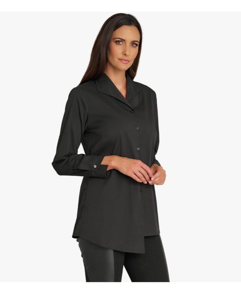 Women's Long Sleeves Cotton Poplin Asymmetrical Unique Cuff Transformation Tunic