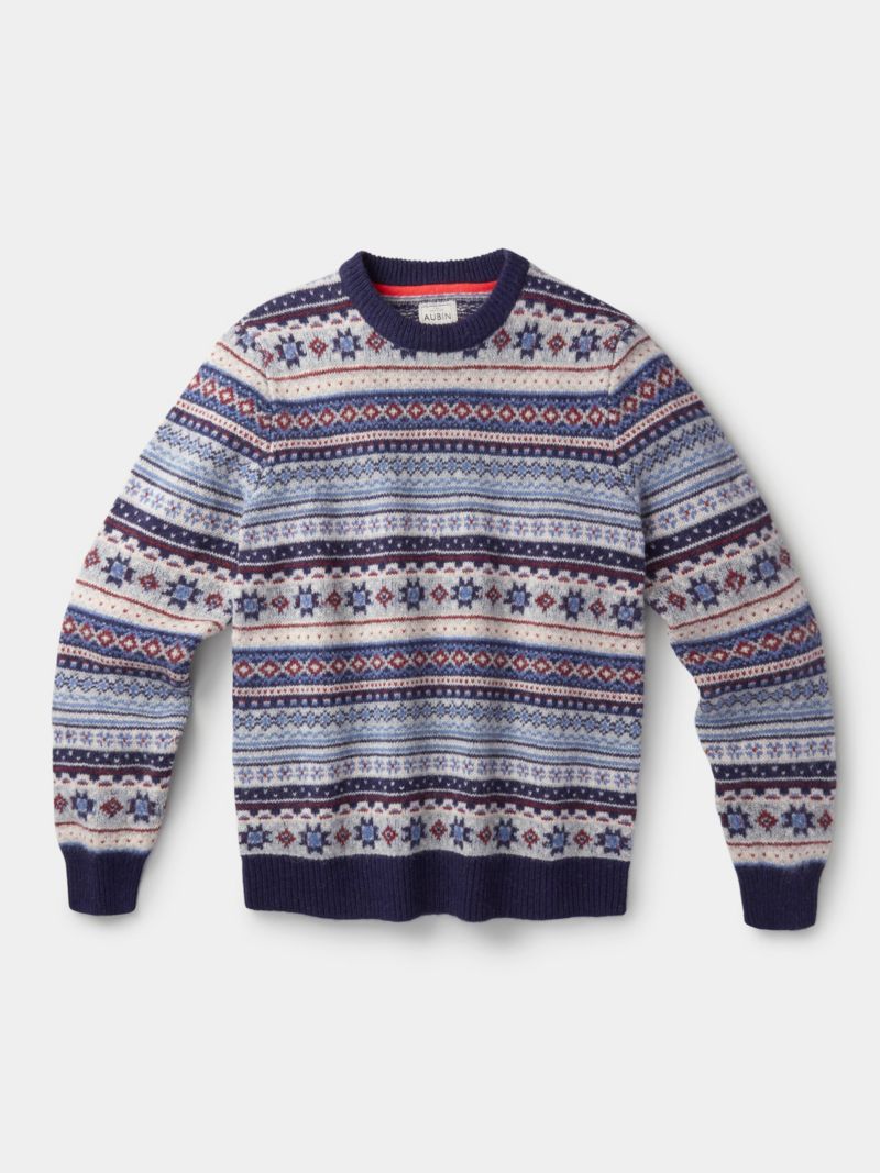Men's Fair Isle Crew Neck Wool Sweater