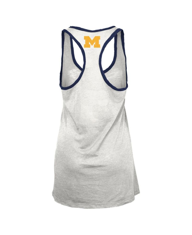 Women's White/Navy Michigan Wolverines Tracy Racerback Burnout Tank Top