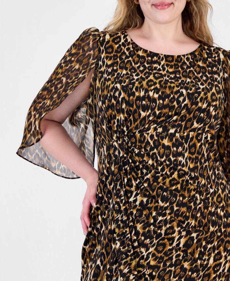 Plus Size Tulip Sleeve Animal-Print Sheath Dress