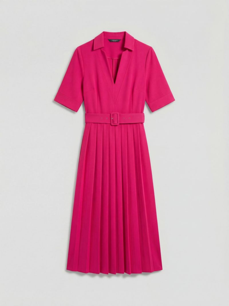 Women's Structured Crepe Belted Midi Dress