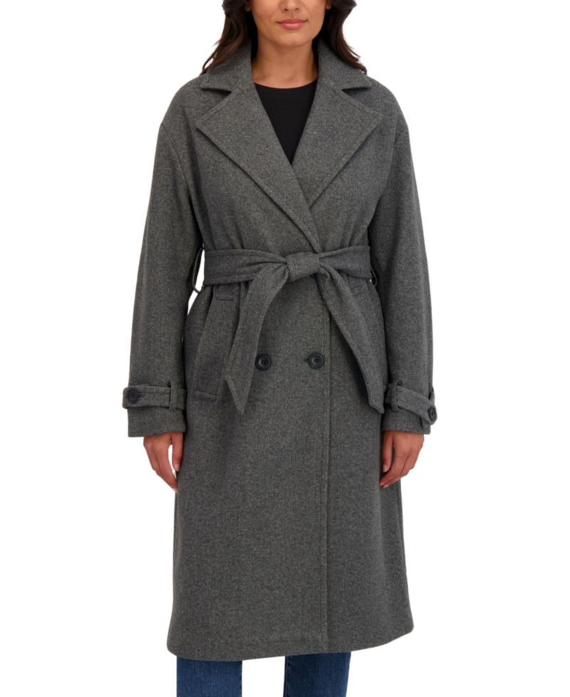 Women's Long Belted Oversized Double Breasted Faux Wool Coat