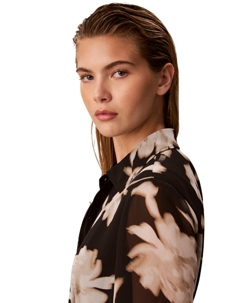 Women's Long-Sleeve Floral-Print Midi Dress