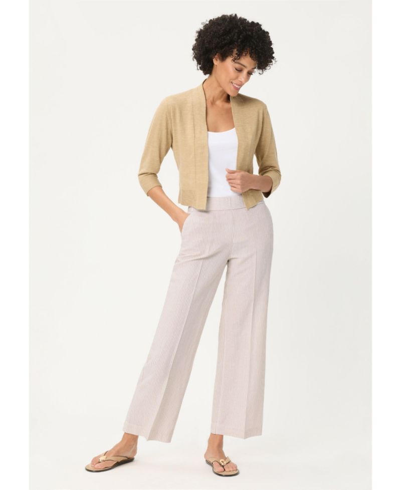 Women's Stripe Linen-Cotton Cropped Pant