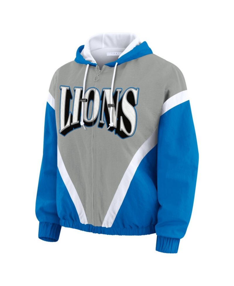 Women's Blue/Gray Detroit Lions Plus Size Retro Crinkle Full-Zip Hoodie Windbreaker Jacket