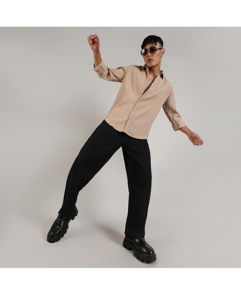 Men's Beige Textured Interweave Shirt