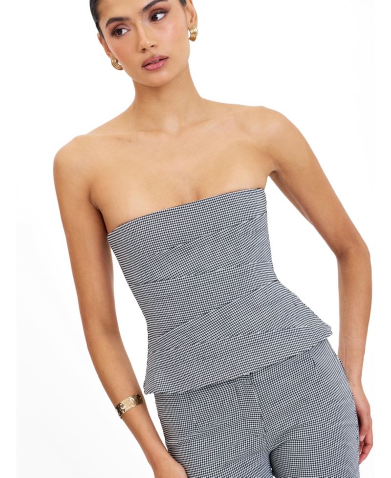Women's Ulla Micro-Houndstooth Strapless Peplum Top