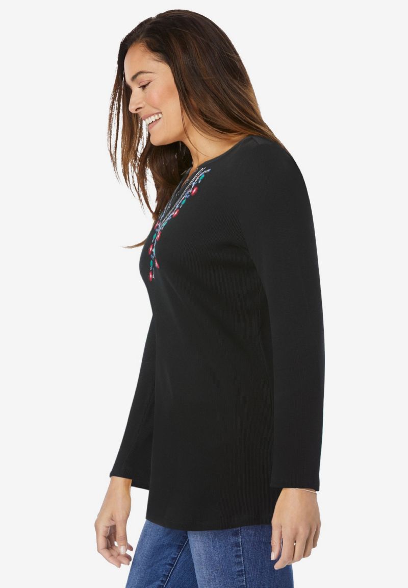 Women's Within Embroidered Thermal Henley Tee