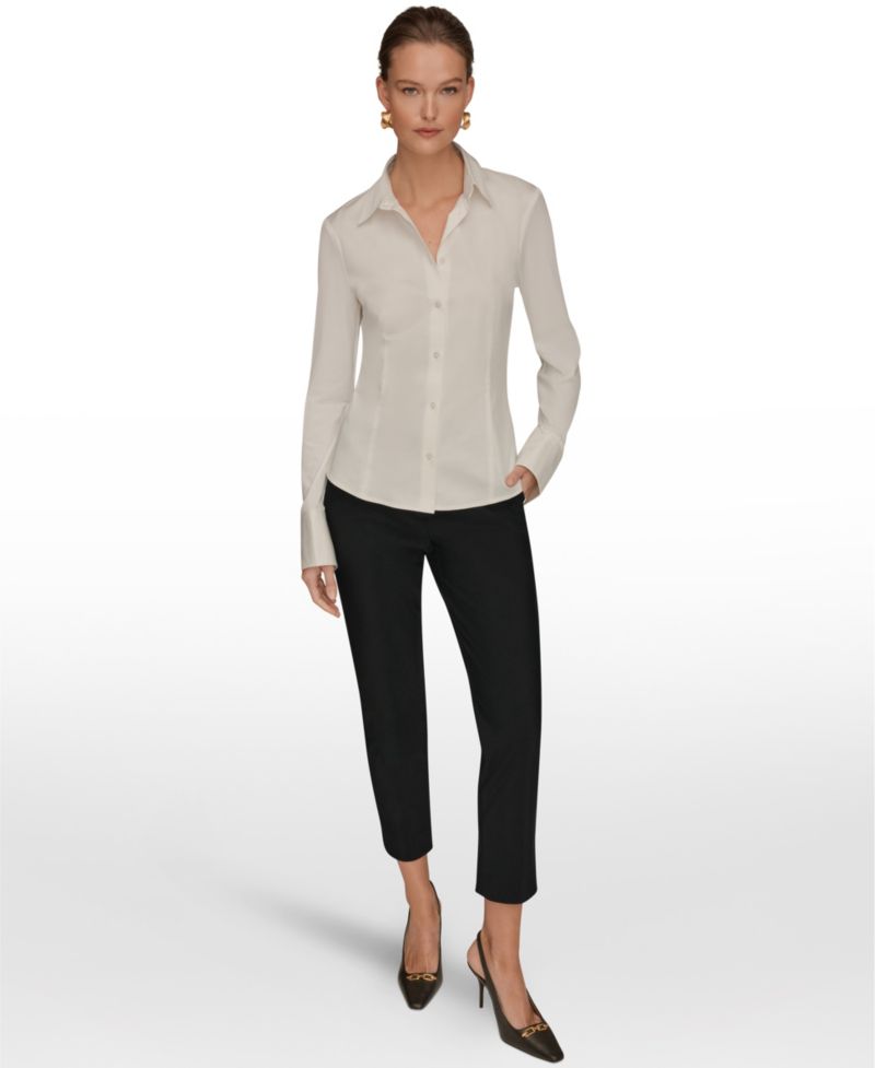 Women's Mixed Media Long-Sleeve Poplin Shirt