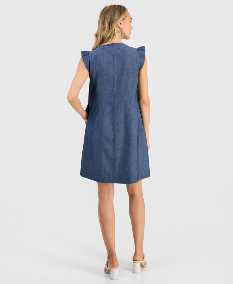 Women's V-Neck Pintuck Shift Dress