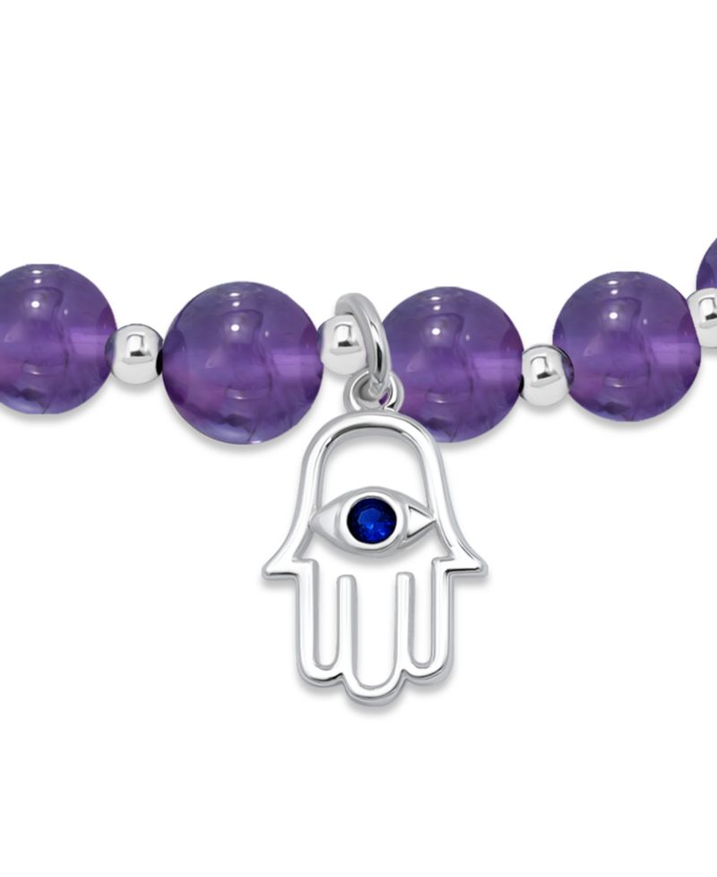 Silver-Plated Beaded Hamsa Hand Charm Stretch Bracelet