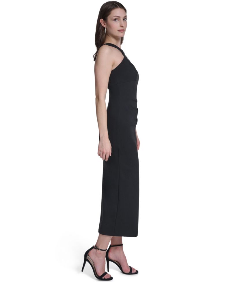 Women's Slit Halter Neck Midi Dress