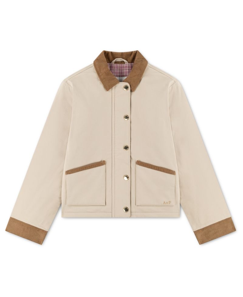 Girls' 4-16 Corduroy-Collar Plaid-Lined Barn Jacket