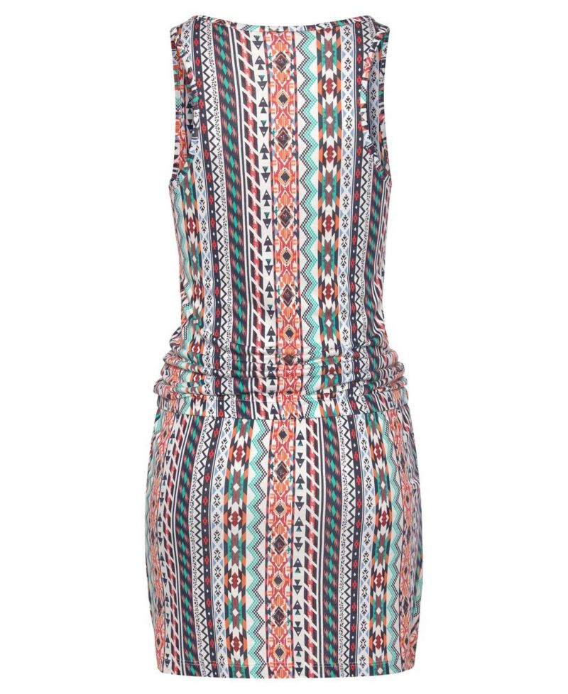 Women's Viscose Printed Drawstring Waist Racerback Short Dress