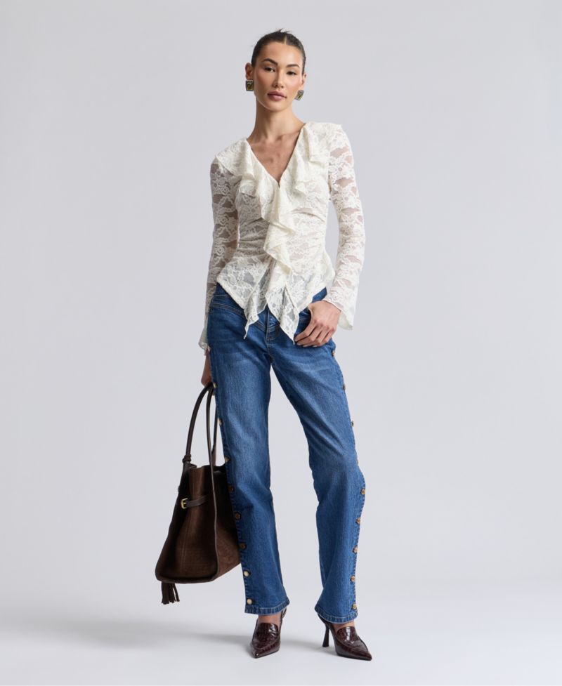 Women's Ruffle-Detail Lace Cardigan