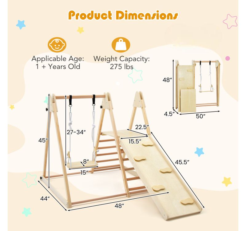 Kids 5 in 1 Indoor Playset with Foldable Climber Fun Slide and Swing