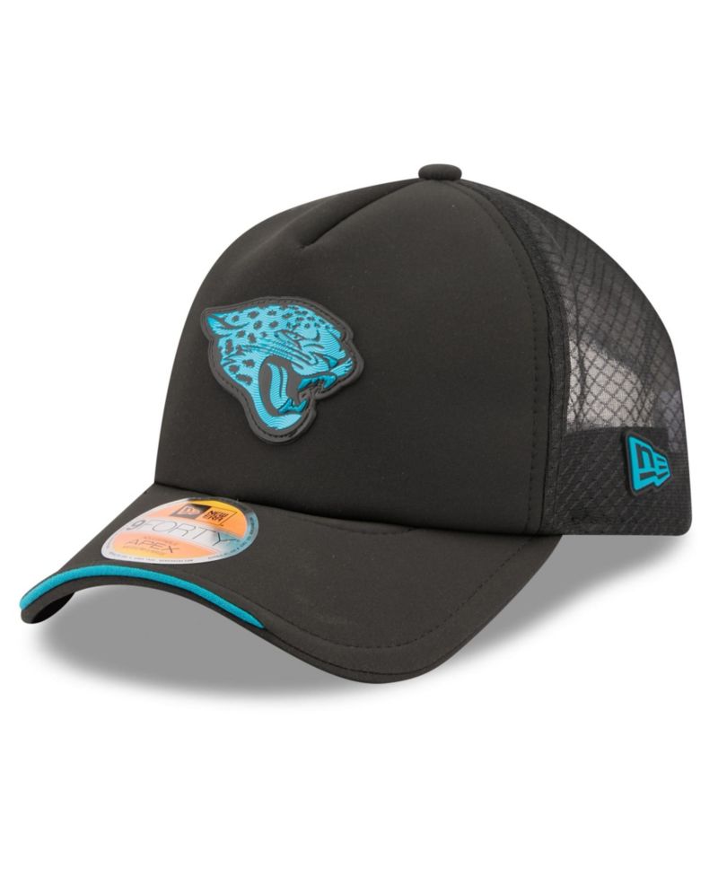 Men's Black Jacksonville Jaguars 2026 Sideline Apex 9FORTY Adjustable Trucker Hat