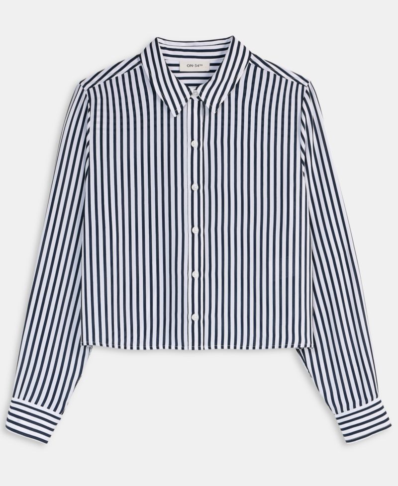 Women's Cropped Button-Down Crepe Shirt