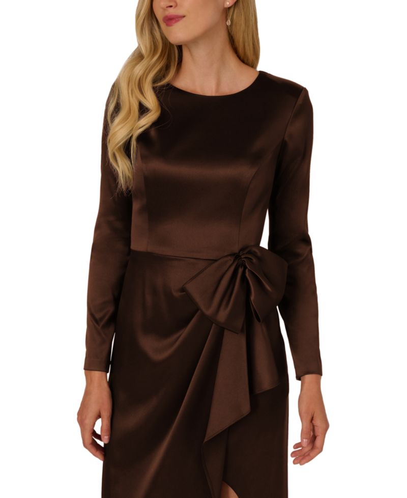 Women's Long-Sleeve Ruffle Bow Boat Neck Dress