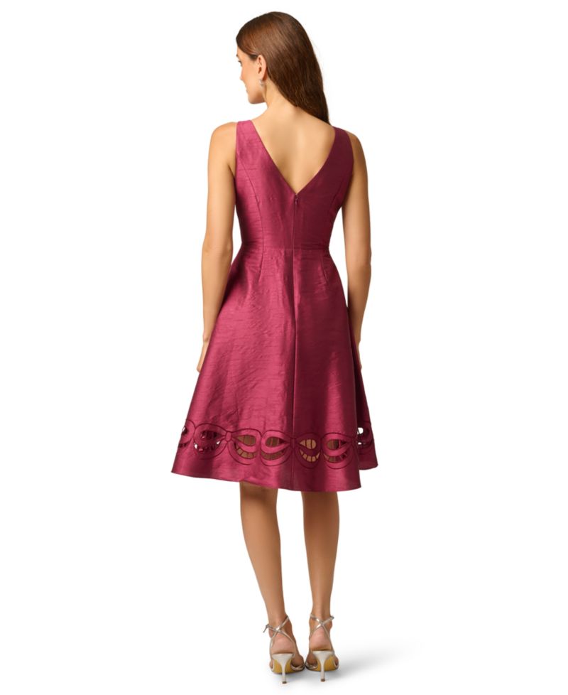 Women's Cutout Dupioni Midi Boat Neck Dress