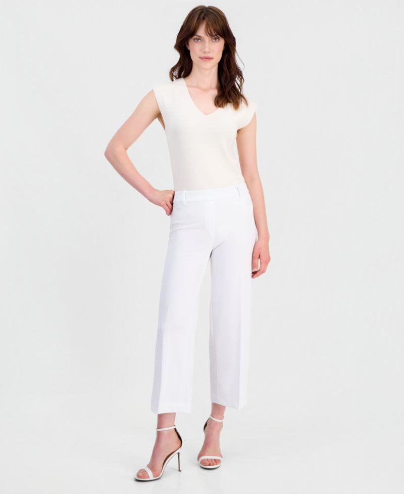Women's Stretch Crepe Wide-Leg Cropped Pull-On Pants
