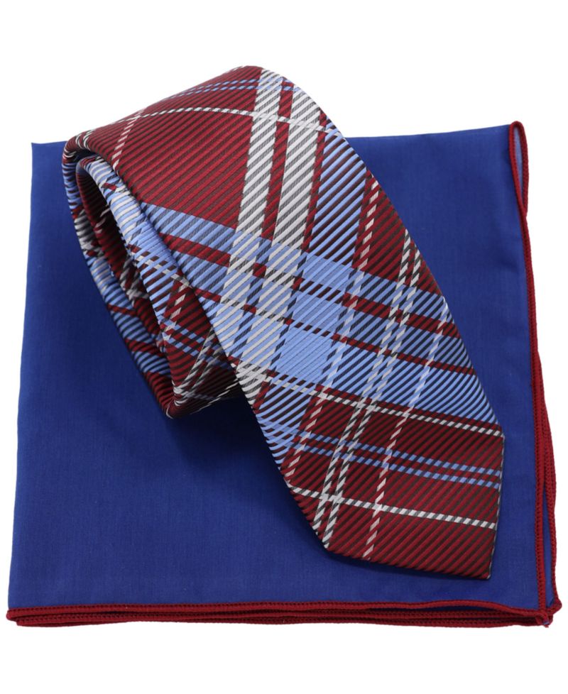 Men's 2-Piece Plaid Tie and Solid Pocket Square Half Box Set