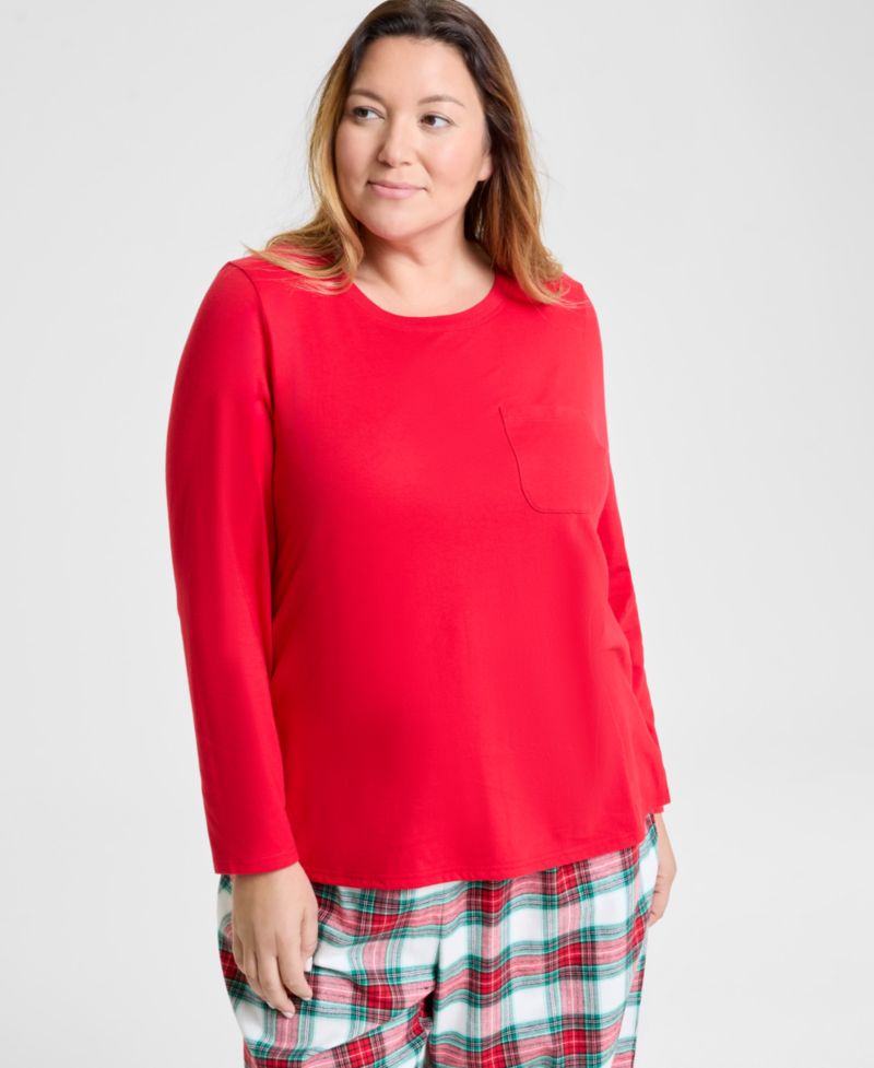 Women's Plus Size Merry Plaid Crew Neck Matching Family Pajamas Set
