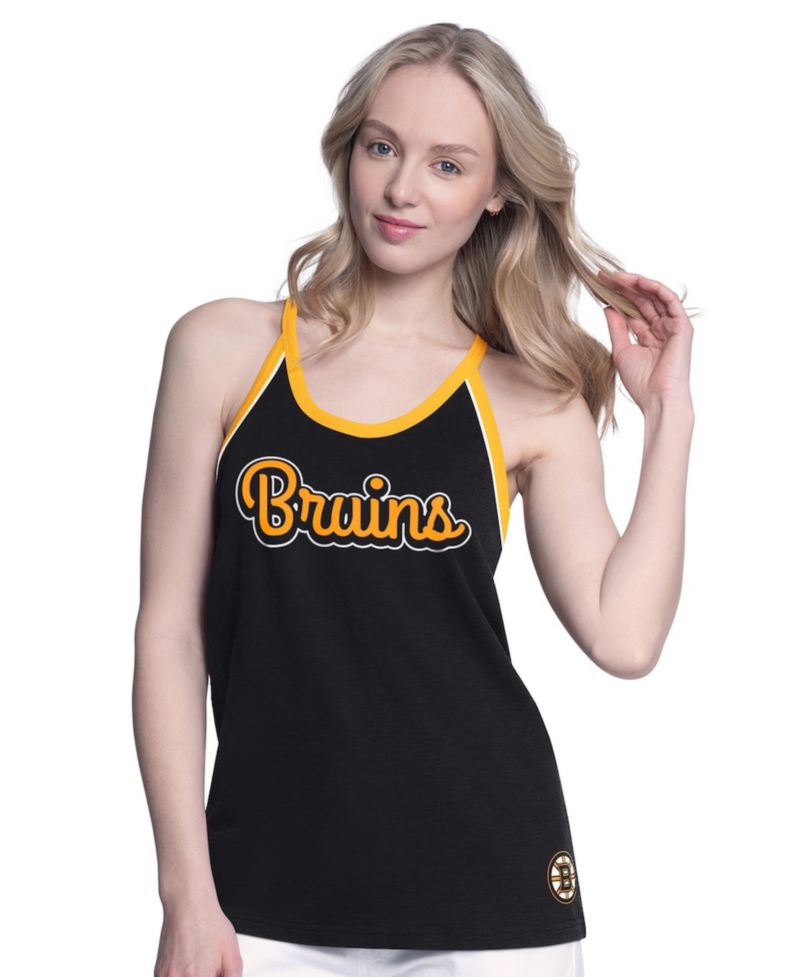 Women's Black Boston Bruins Curveball Racerback Scoop Neck Slub Tank Top