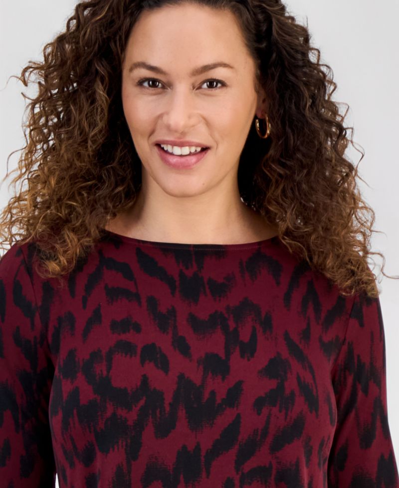 Petite Printed 3/4-Sleeve Long Top