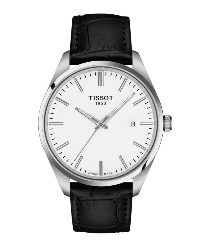 Men's Black Leather Bracelet Watch, 40mm