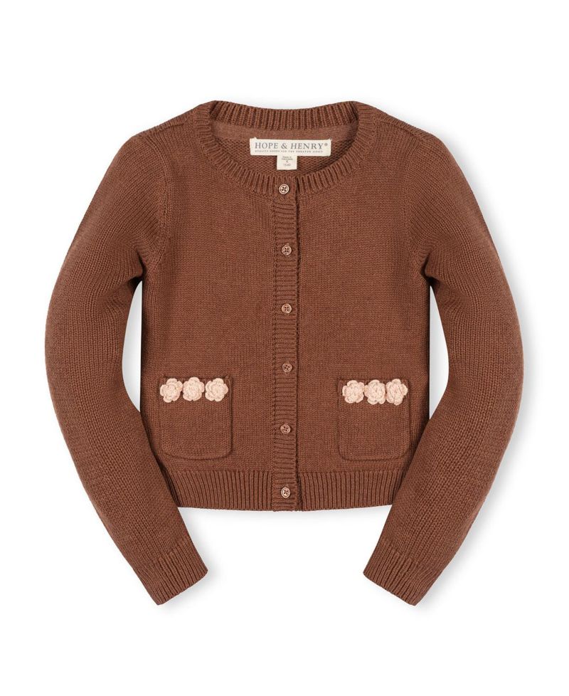 Little and Big Girls' (XXS-L) Organic Rosette Pocket Cardigan Sweater