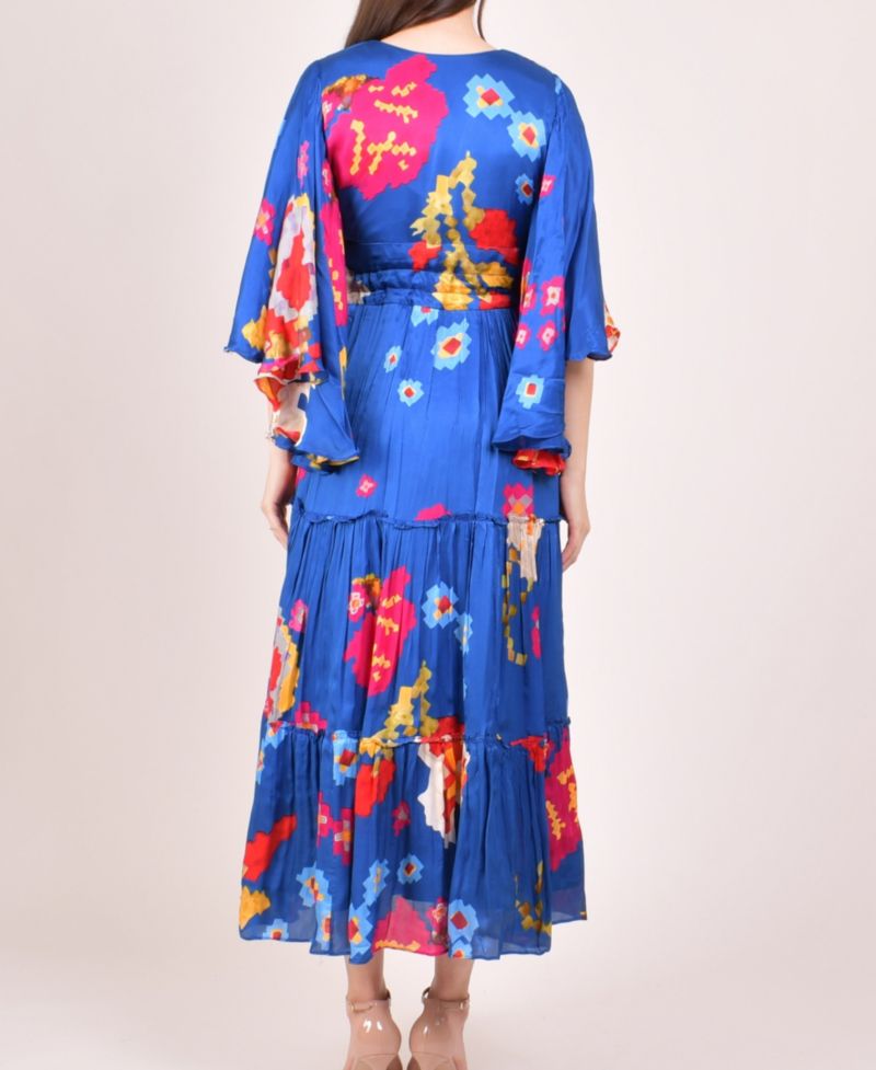 Women's Blue Angel Sleeves Ruffle Maxi Sundress