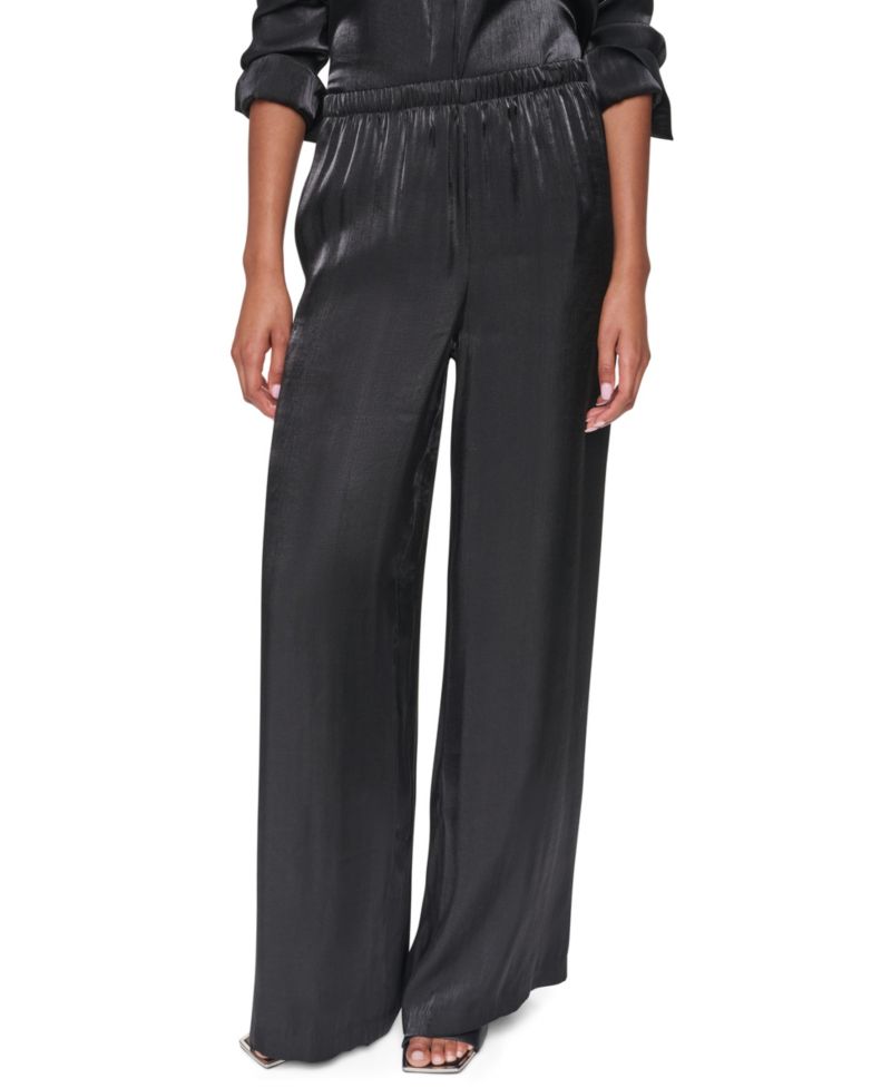 Petite East River Shine Wide-Leg High-Rise Satin Pants
