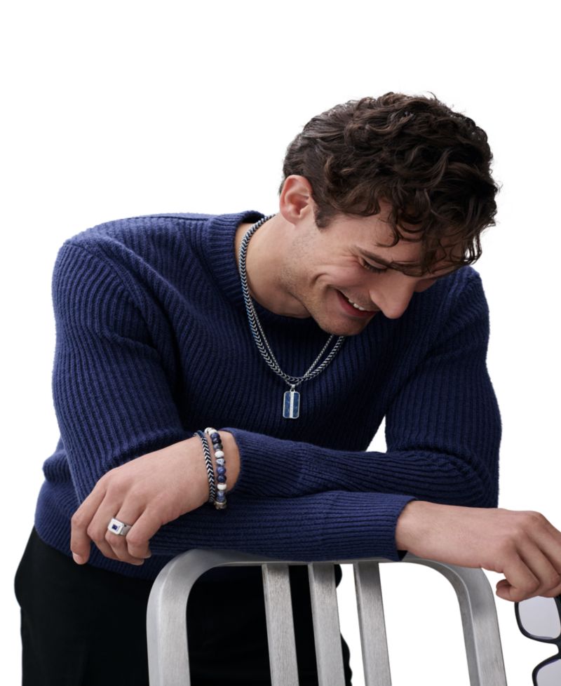 Link Chain Bracelet in Stainless Steel and Blue Ion-Plating