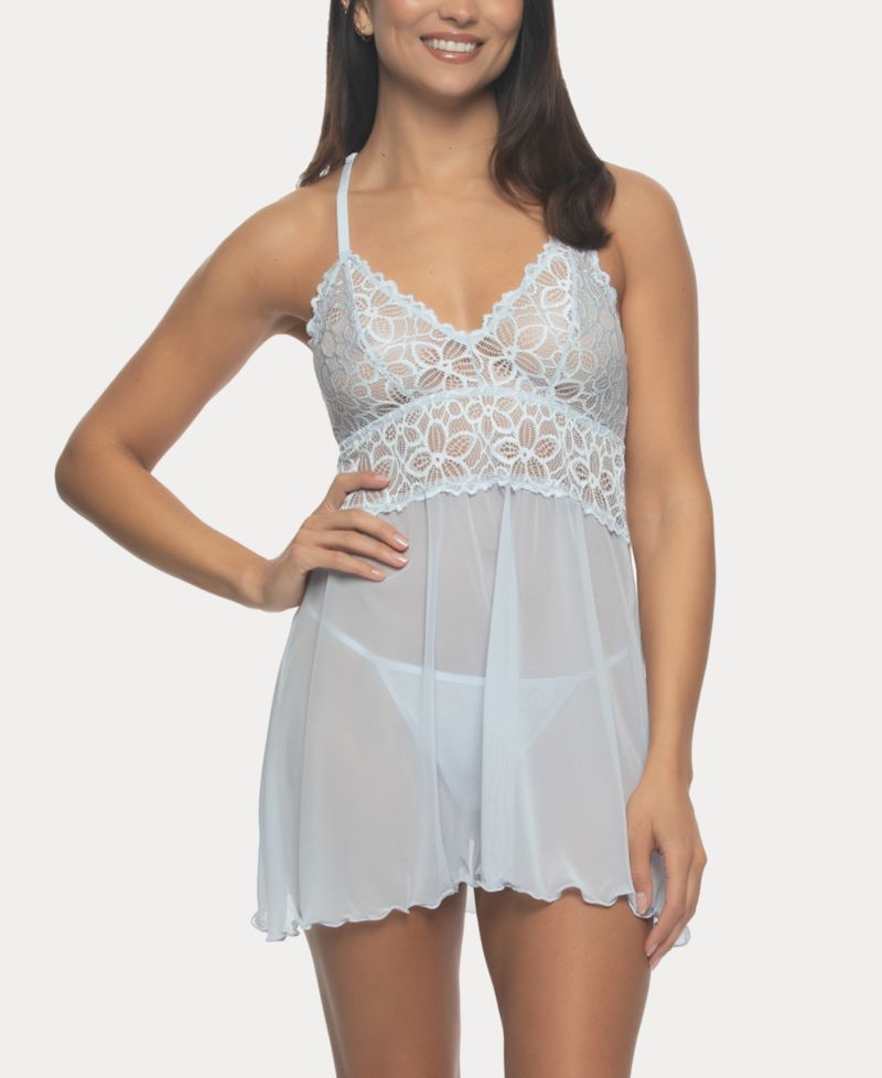 Women's Renee Sheer Babydoll Nightgown 2 Piece Lingerie Set