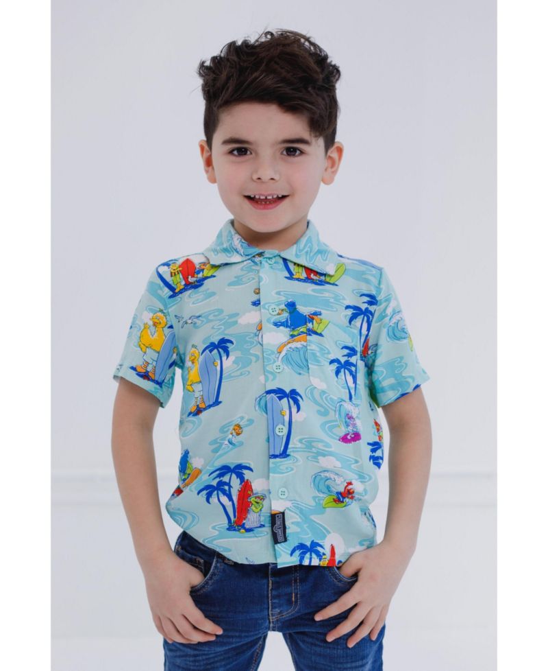 Toddler Boys Bird Cookie Monster Elmo Oscar the Grouch Matching Family Hawaiian Button Down Shirt to