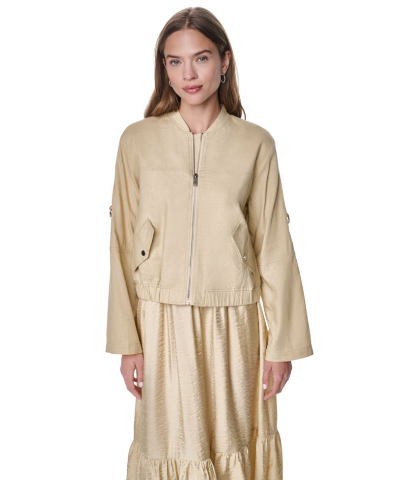 Women's Roll Tab Linen Bomber Jacket