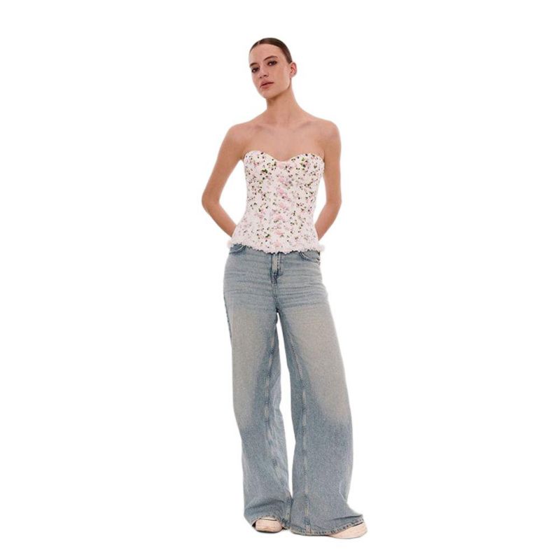 Womens Romantic apple blossom corset with rosebud appliques