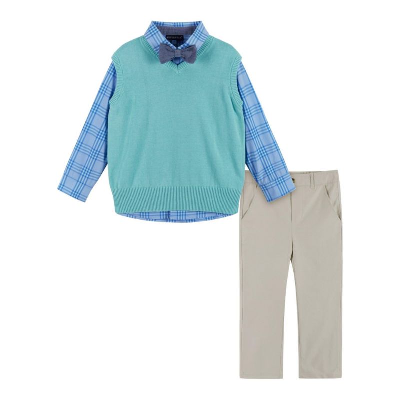 Toddler Boys Andy and Evan Toddler/Child Aqua and Grey Plaid Vest Set