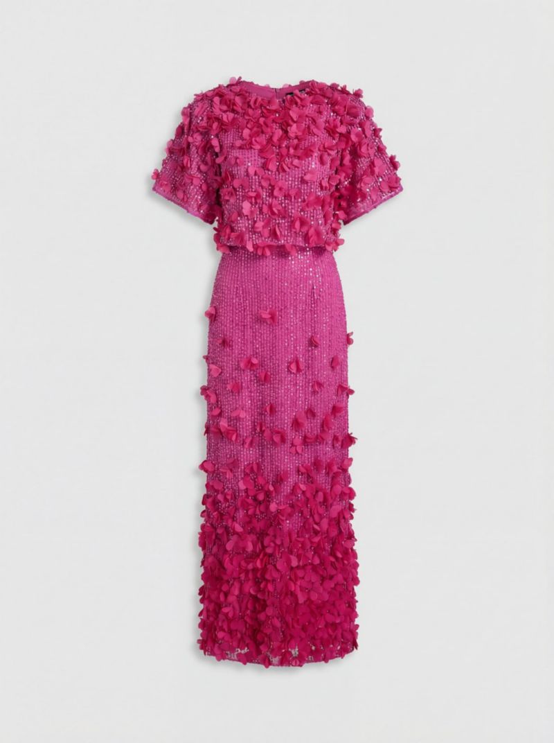 Women's Crystal Applique Angel Sleeve Maxi Dress