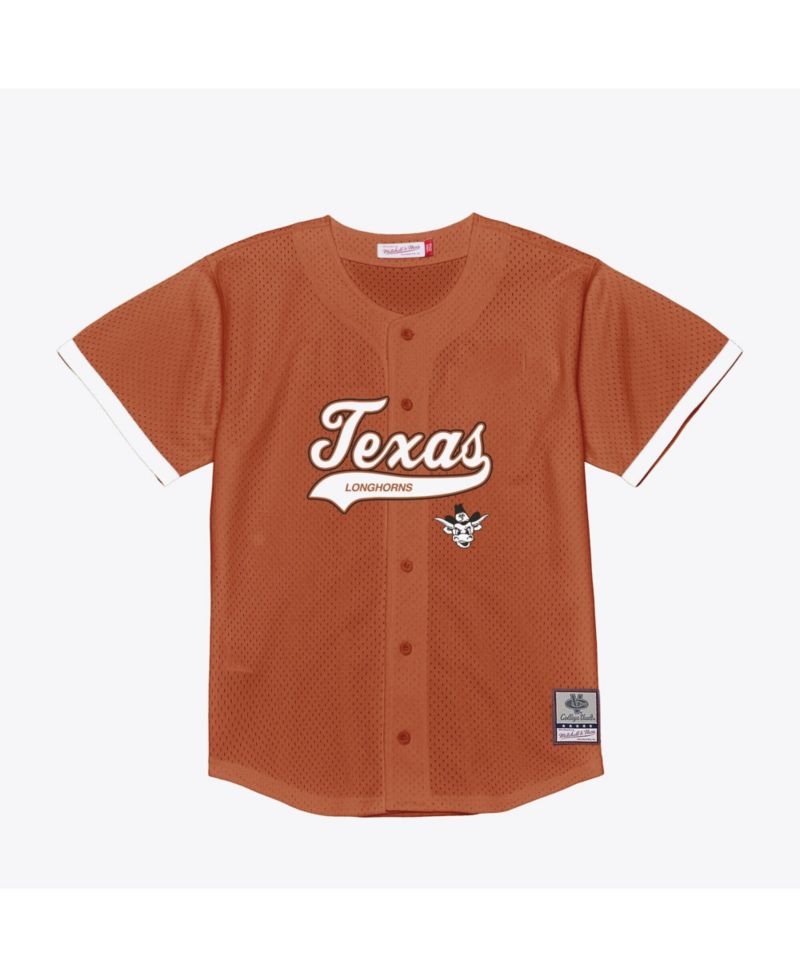 Men's Mitchell Ness Texas Orange Texas Longhorns Mesh Button-Up Batting Practice Baseball Jersey